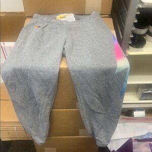 Aviator Nation Bolt Sweatpants XS Gray Rainbow Lightning Graphic USA Made